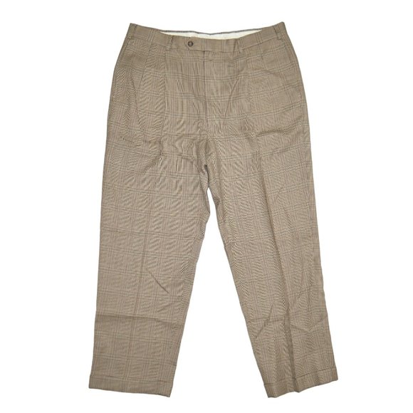 Tommy Hilfiger Pleated Khaki Plaid Pants Men's Size 36X29 Valentines Day Wool
